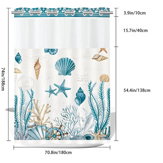 Blue Sea Life Pattern Shower Curtain Set, 2 Layers Waterproof Shower Curtain Liner, Shower Curtain And Liner Set, Bathroom Shower Curtains, Bathroom Decor Supplies for Home Decor, Home Goods, Bathroom Accessories, Decorative Shower Curtain