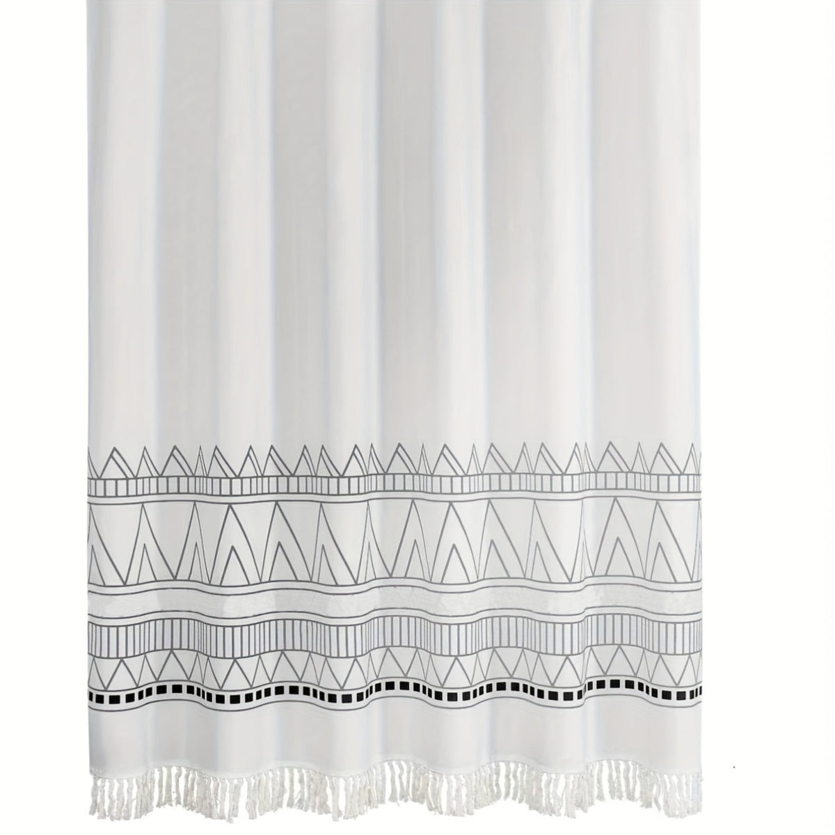 1pc Black Fabric Boho Shower Curtain Set with Hooks, Modern Farmhouse Shower Curtains for Country Bathroom Decor, Abstract Tribal Geometric Shower Curtain, 72"W X 72"H
