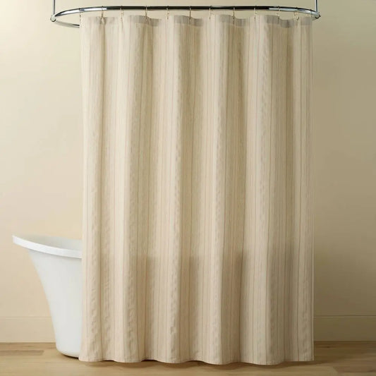 Minimalist Decorative Green Vertical Stripe Linen-Cotton Shower Curtain, Hanging Bathroom Accessory - Hearth & Hand with Magnolia