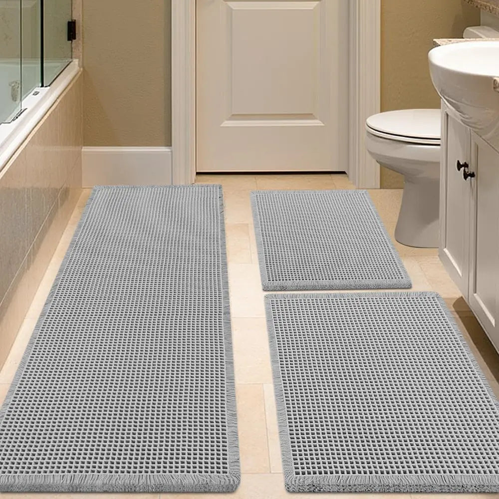 IM HOME Waffle Bath Mat 2 Piece/3 Piece Set, Boho Woven Modern Bath Mat Rugs, Absorbent Bathroom Rugs, Soft Washable Bath Rugs with Tassels for Bathroom, Bedroom, Kitchen, Shower, Tub,Halloween