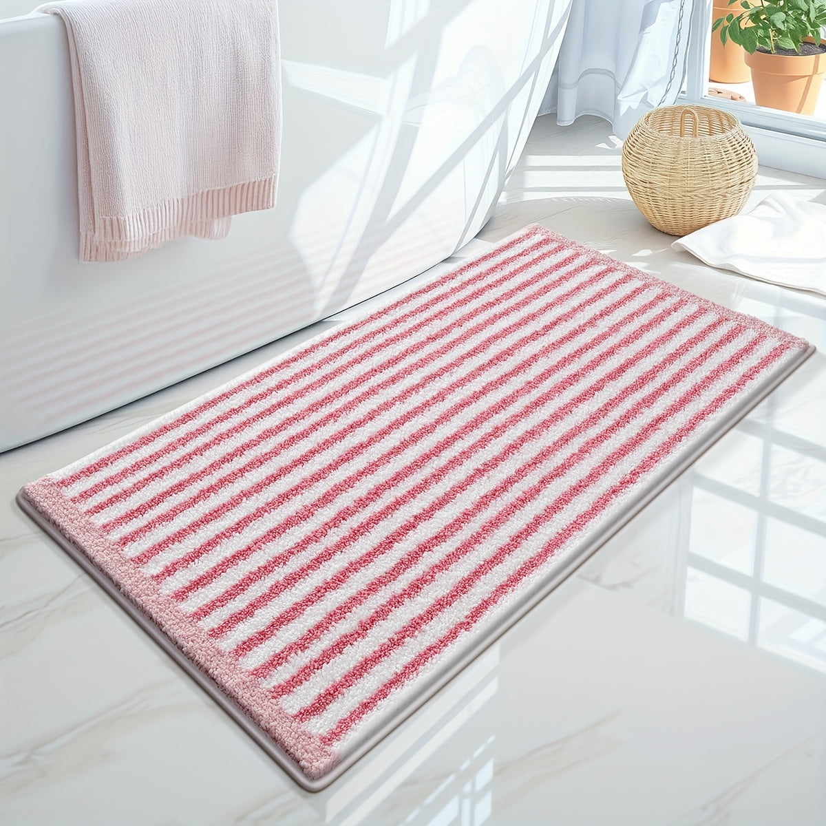 1pc Fluffy Bath Rug Bathroom Mat, Extra Soft Bath Mat, Easy Stripes Absorbent Premium Bathroom Rug, Non-Slip Comfortable Bathroom Mat for Bathroom Floor, Sink, Bathtub, Shower Room, Home Decor Christmas Decor Christmas Gift