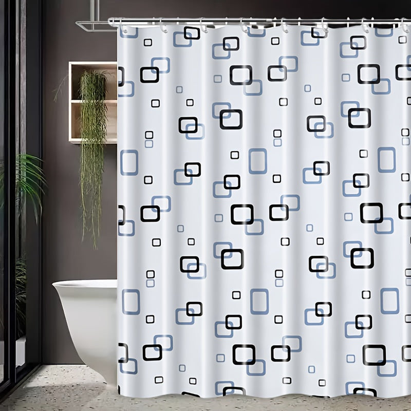 Small Checkered Shower Curtain, PEVA Material, Easy to Clean, All-Season Bathroom Decor, Home Curtain, with Rivet Holes at the Top and 6-12 Hooks, Suitable for Bathrooms, Privacy Barrier, Quick-Drying and Washable, Light-Blocking, Shower