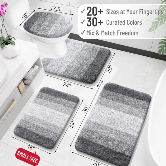Bathroom Rugs Mat 30x20, Extra Soft Absorbent Microfiber Bath Rugs, Rubber Backing, Quick Dry, Machine Washable Bath Mats for Bathroom Floor, Tub and Shower, Home Decor Accessories, Grey