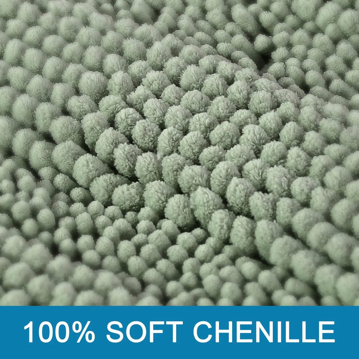 Minimal Aesthetic Striped Chenille Bathroom Rug Set - Sage Rectangle, Anti-Slip Border, Plush Extra Thick, Modern Highly Absorbent Fuzzy Bath Mats for Tub, Nonslip Home Bathroom Supplies