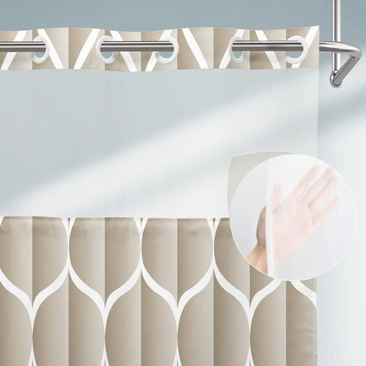 Geometric corrugated no hook shower curtain, double-layer shower curtain with inner lining, soft polyester fabric, fashionable and simple style home decoration, bathroom accessory, 72x75in