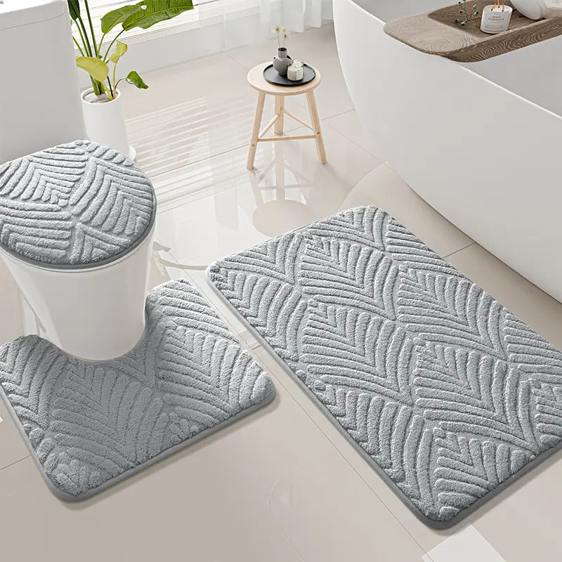 High-Quality 3-Piece Cotton Velvet Bath Mat Set, Non-Slip, Quick-Dry, Thickened 2cm, Absorbent Bathroom Mat, Ideal for Bathroom, Kitchen, Laundry Room, Bedroom, Soft Bath Mats