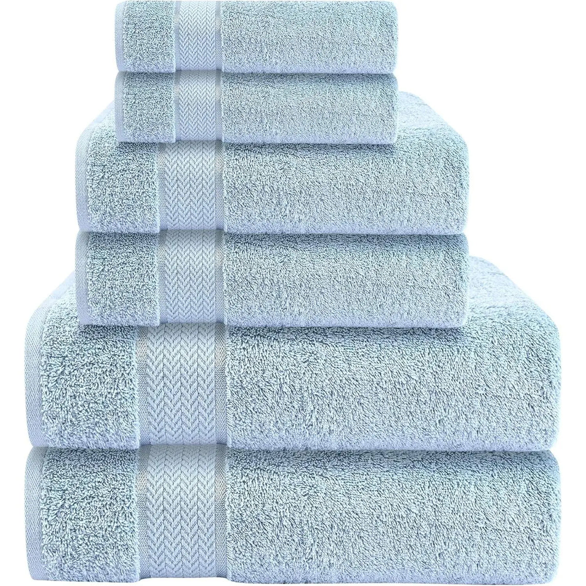 6 Piece Cotton Bath Towel Set-2 Bath - 2 Hand - 2 Face, Sky Blue | 100% Cotton • Thick & Plush • Hotel Quality • Ultra Soft • Highly Absorbent • Quick Dry • Low Lint • Machine Washable