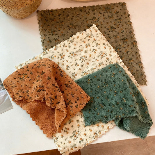 8pcs Floral Dish Towel Set, Quick-Drying Cleaning Cloth, Thickened And Widened Kitchen Towel, Soft And Breathable, Suitable for Use As A Bath Towel, Car Polishing Pad, And for Scrubbing Dishes And Glass. Reusable Square Towel, Type A Available