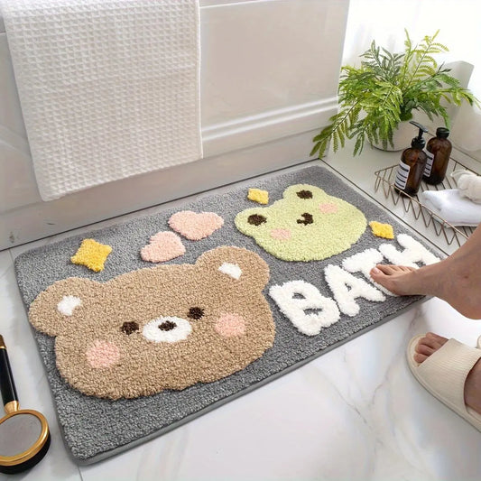 1pc Fluffy Bath Rug Bathroom Mat, Extra Soft Absorbent Premium Bathroom Rug, Brown Bear Froggy Pattern Non-Slip Comfortable Bathroom Mat for Bathroom Floor, Sink, Bathtub, Shower Room, Home Decor Spring Decor Christmas Decoration Christmas Gift