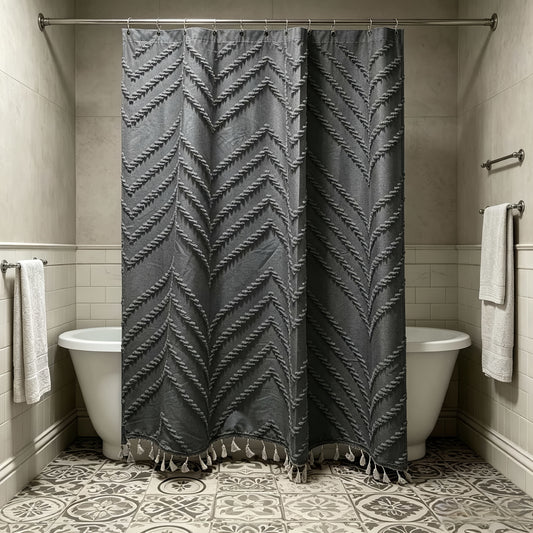 1pc 3D Scalloped Tassel Style Curtain, Bohemian Style Scalloped Curtain, Home Decor Curtain, Bathroom Curtain, with Matching Hook