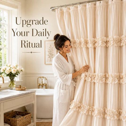 YRZTRK Cream 72in*72in Ruffled Shower Curtain - Vintage Handcrafted Bow Tie Bathroom Curtains, Aesthetic Waterproof Fast Dry Machine Wash Master Bath Decor with 12 Hooks, Shower Curtains, Bathroom Decor Ideas, Home Decor Items