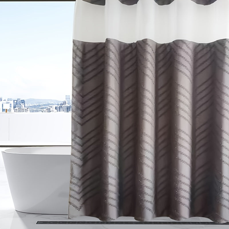 1pc Bohemian Gray Cut-Out Double-Layer Shower Curtain with Grommet Top, Detachable Double-Layer Bathroom Partition Curtain, Decorative Bath Curtain