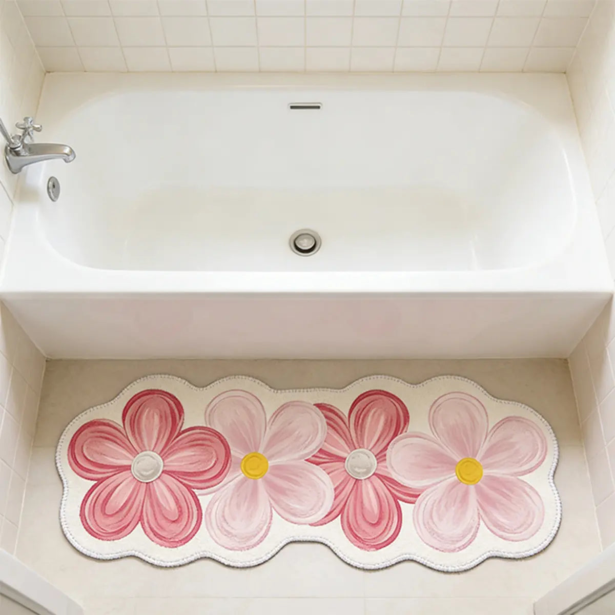 Long Plush Bathroom Mat, Cute Bath Mat, Flower Design Irregular Shape, Soft Comfortable Foot Pad, Home Decor Carpet, Valentine's Day Gift, Bathroom Rug, Bathroom Floor Mat, Floral, Floral Bath Mats