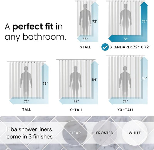 LiBa Shower Curtain PEVA 8G, 72x72 Inch Waterproof White