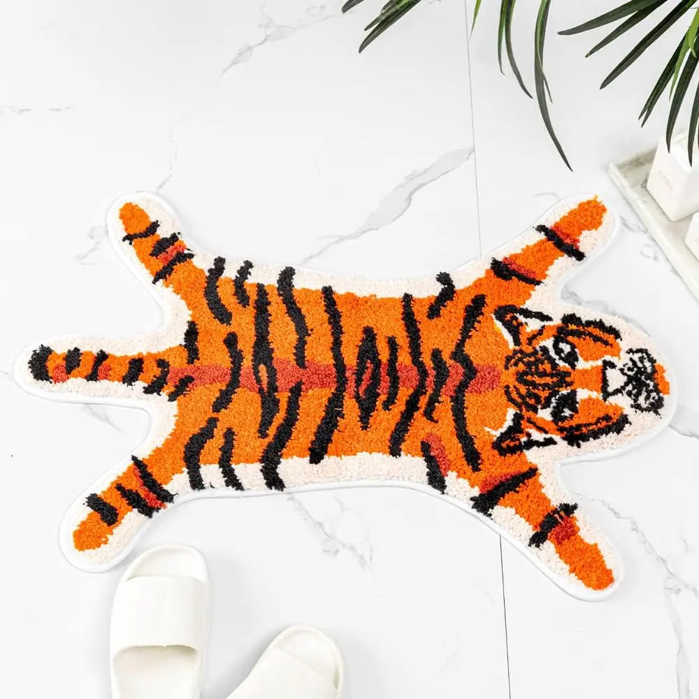 Pink Tiger Shaped Non-Slip Bathroom Mat, Nature-Inspired Animal Printed Rug, Modern Small Home Decor Playmat for Bathroom-Shower Splash Protection & Door Use, Bathroom Supplies, Room Decor