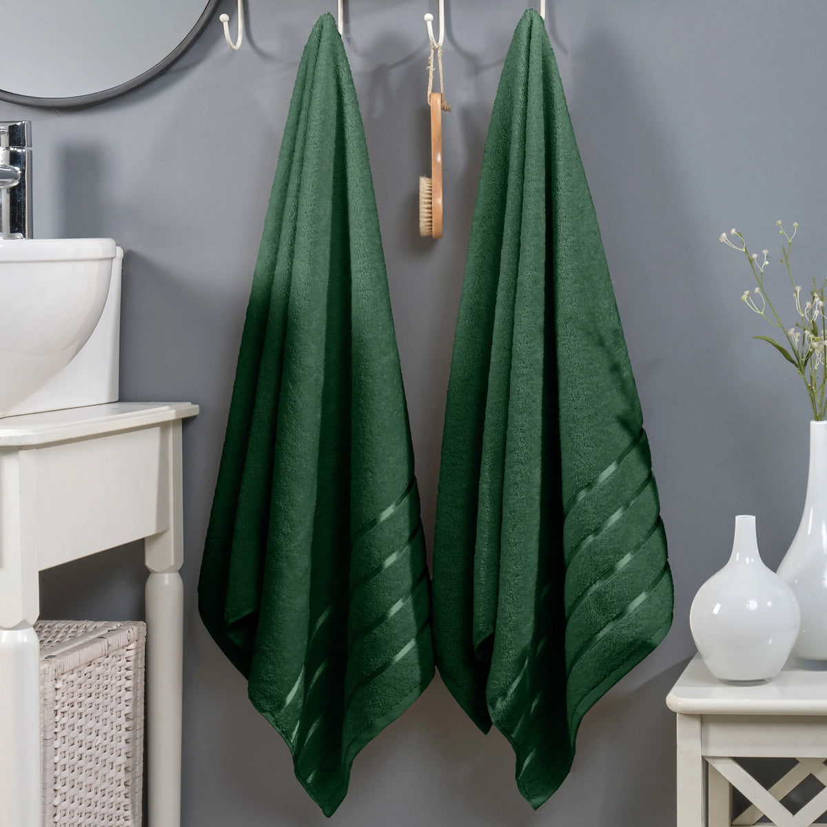 Mocassi Fluffy Thick 2-Pack Premium Turkish Cotton 4-Line Stripe Bath Towel Set, Absorbent Breathable Water-Absorbent Body Towels, 27x54 in