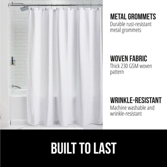 GORILLA GRIP White Waffle Style Textured Fabric Shower Curtain, 72x72