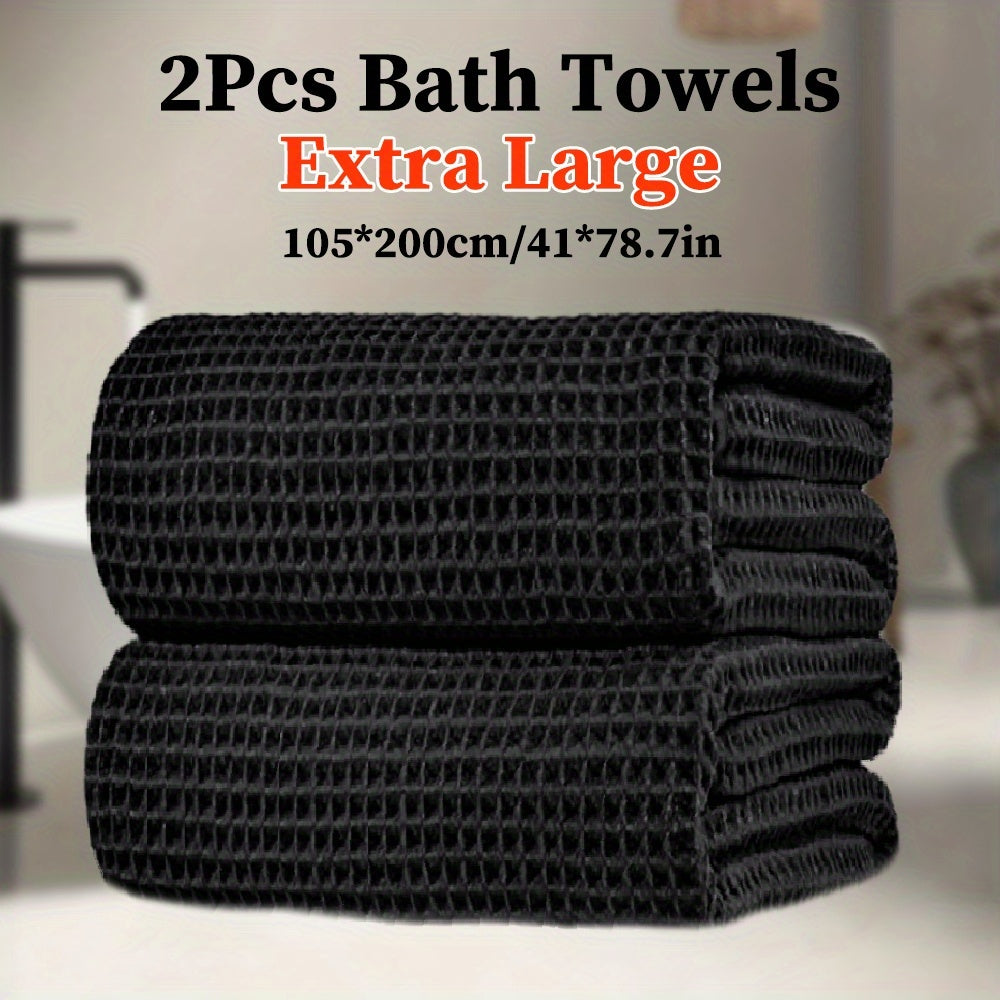2pcs Extra Large Microfiber Waffle Weave Bath Towels, 105x200cm / 41x78.7in, 350GSM - Soft, Absorbent & Quick-Dry, Solid Color Options for Bathroom, Hotel, Gym & Spa Use, Hotel Bathroom Essentials, Contemporary Towel Design, Quickdry Fabric, Wash Cloths