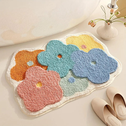 1pc Bathroom Rug Mat, Extra Soft Absorbent Premium Bath Rug, Non-Slip Comfortable Floral Bath Mat for Bathroom Floor, Sink, Bathtub, Shower Room, Spring Decor, Christmas Decoration Christmas Gift