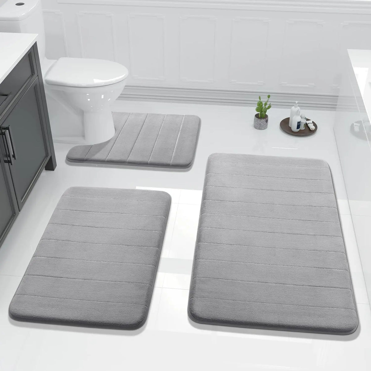 Bathroom Anti-Slip Combo: U-Shaped Toilet Seat Cover + Shower Floor Mat + Bathtub Safety Mat, Full Set Included 80*50+61*43cm/50*80+50*61+43*61cm