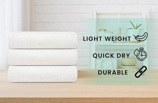 ZUPERIA White Bath Towels Bulk 12 Pack (20 x 40 Inches) - 100% Cotton Economy Light Weight Towels for Commercial Use - Quick Dry, Ultra-Soft, and Absorbent Bulk Towels