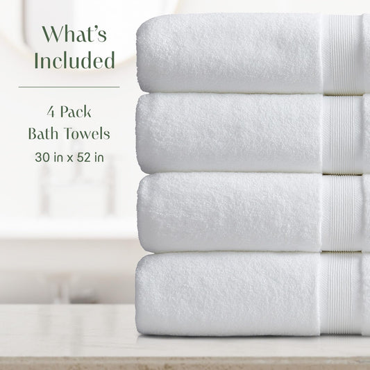 Springtree Home Luxury Bamboo Rayon Plush Bath Towel Set | 4-Pack | White
