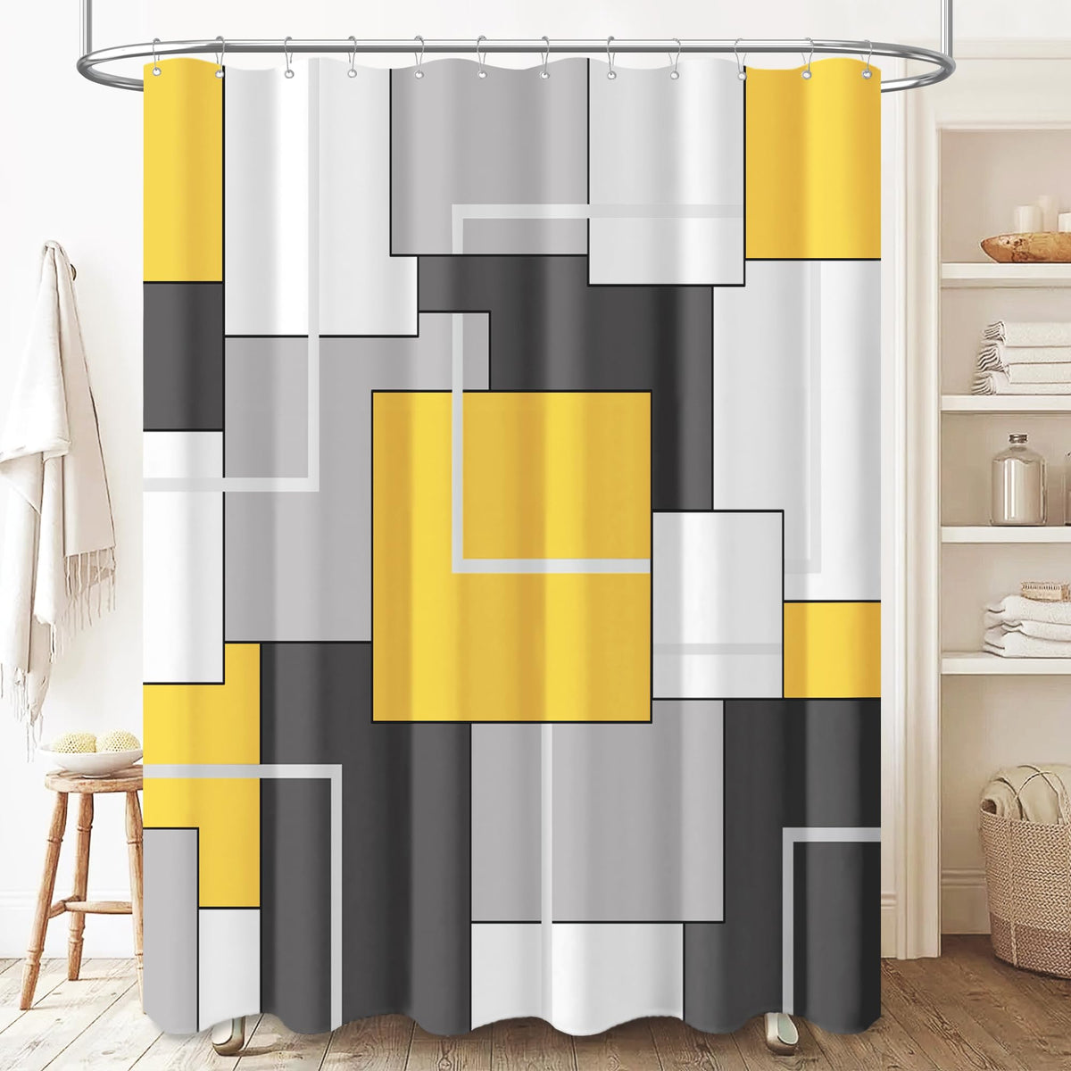 BTTN Navy Blue Modern Geometric Waterproof Fabric Shower Curtain, 72x72