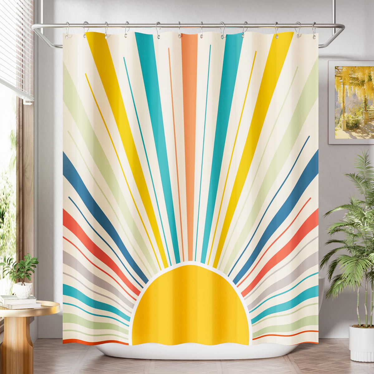 AmazerBath Shower Curtain, Cloth Ombre Black Shower Curtain Set with 12 Hooks, Washable Fabric Black and White Shower Curtain, Rustic Farmhouse Bathroom Shower Curtain, 72x72 Inches