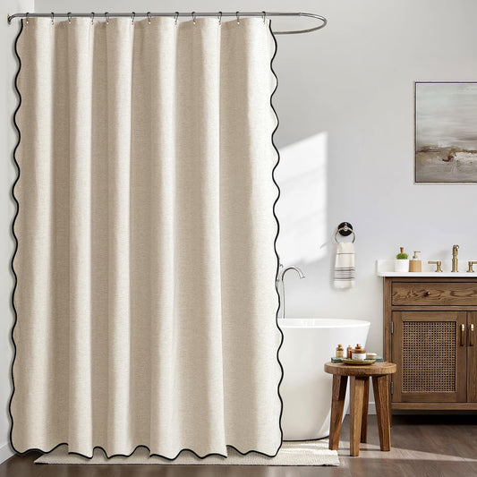 MIULEE 72"x84" Extra Long Scalloped Linen Shower Curtain Cream Beige