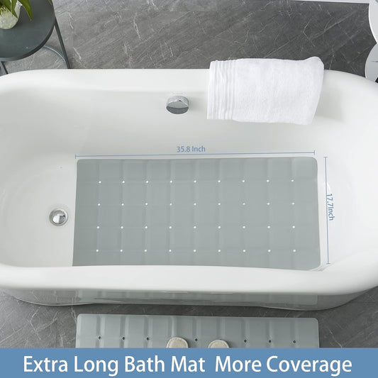 Webos Foldable Silicone Bathtub Mat: Jumbo Size Heavy Duty Safety Bath Mat for Tub Without Suction Cups Non Slip Bath & Shower Mat for Textured, Reglazed, Refinished Tub (Grey, 35.8 x 17.7)