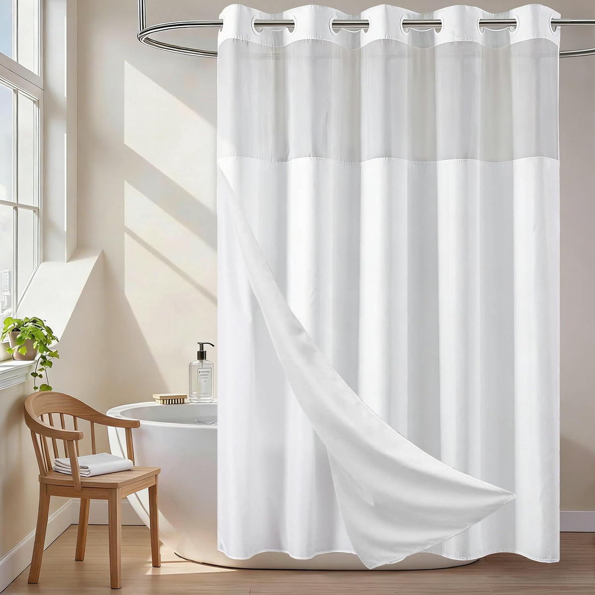 No Hook Shower Curtain and Liner Set, Ombre Black and White, 71x74
