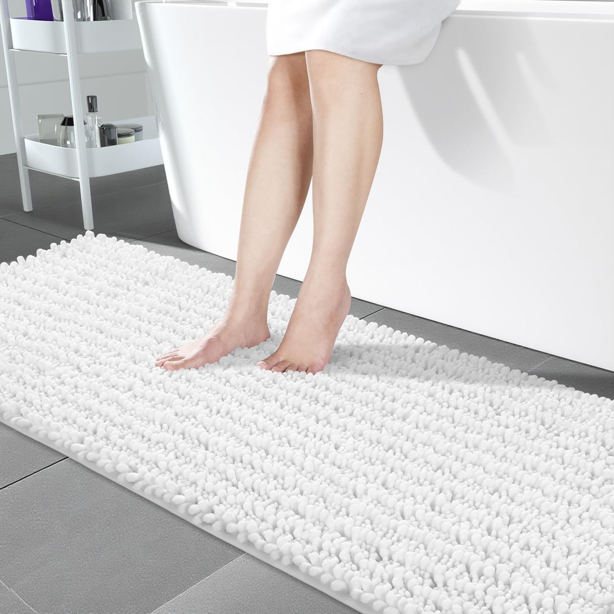 Yimobra Bathroom Rugs Non-Slip Washable – Extra Soft & Absorbent Chenille Bath Mat, Quick-Dry Plush Shaggy Floor & Vanity Bath Rugs for Tub & Shower, Modern Home Decor Accessories, 24 x 17, Grey
