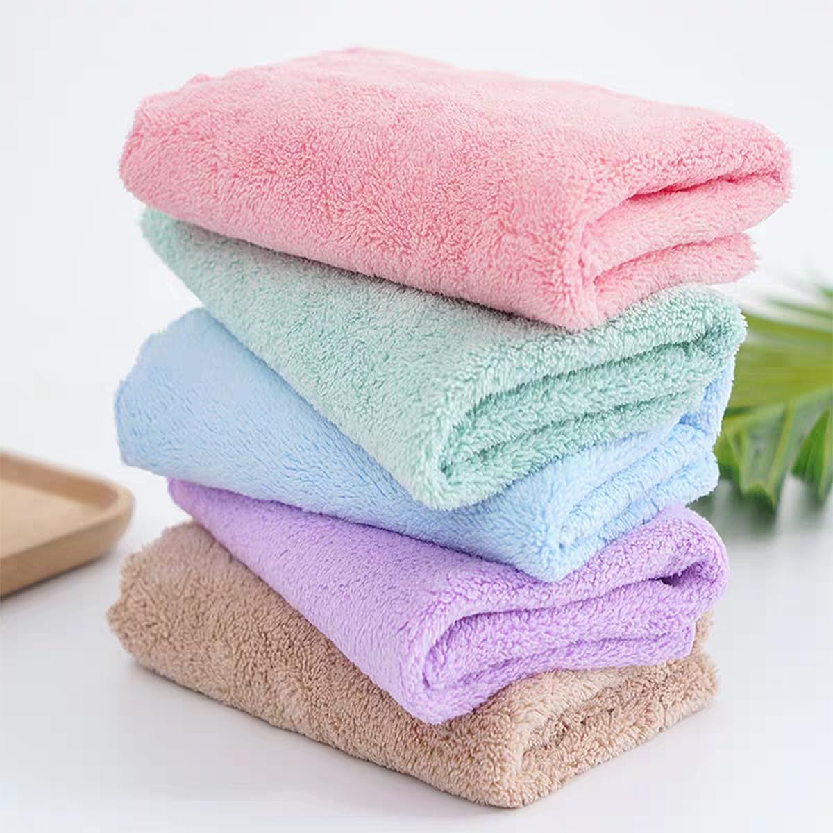 Premium Coral velvet Washcloths Set-5 Pack, Ultra Soft & Highly Absorbent Face Towels for Bath, Spa & Gym, Soft Feel Fingertip Towels Quick Drying Microfiber Hand Towel 29.5” x 13.8”Large Wash Cloths.