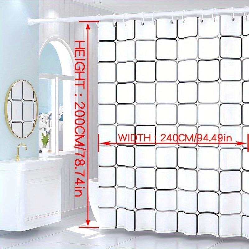 1pc Multiple Sizes Available for Selection Semi-Transparent Large-Grid Pattern PEVA Shower Curtain, Plastic Shower Curtain, Dry-Wet Separation Hanging Curtain, Home Decoration Curtain, with Plastic Shower Curtain Hooks And Metal Eyelets