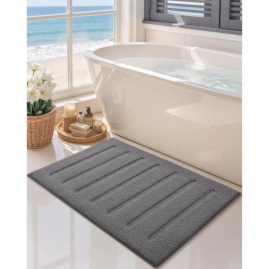 White Bathroom Rugs 30x17, Ultra Soft Absorbent Microfiber Bath Rugs, Washable Plush Striped Bathroom mat, Non-Slip Bath Mats for Bathroom, Bathtub, Shower, Laundry, White