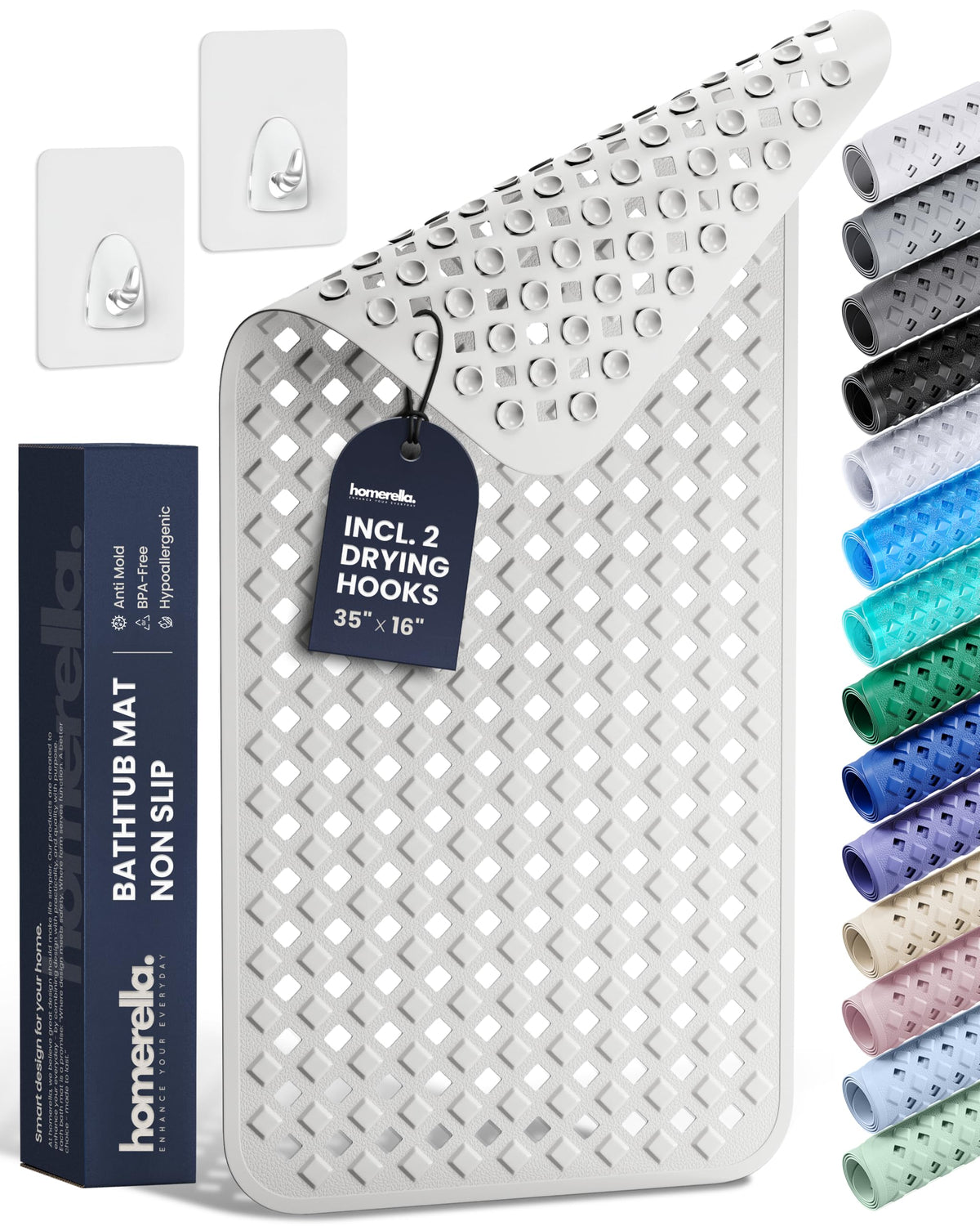 homerella Bathtub Mat Non Slip 35x16 Shower Mat Non Slip Anti Mold BPA Free