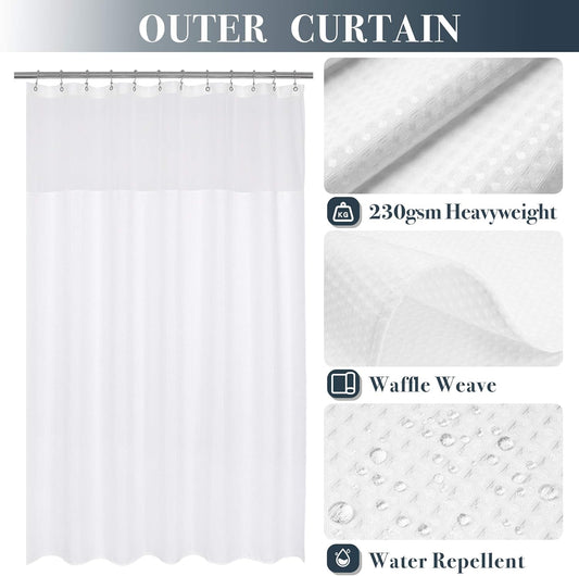 N&Y HOME Waffle Weave Shower Curtain with Snap-in Liner Set White, 71x72