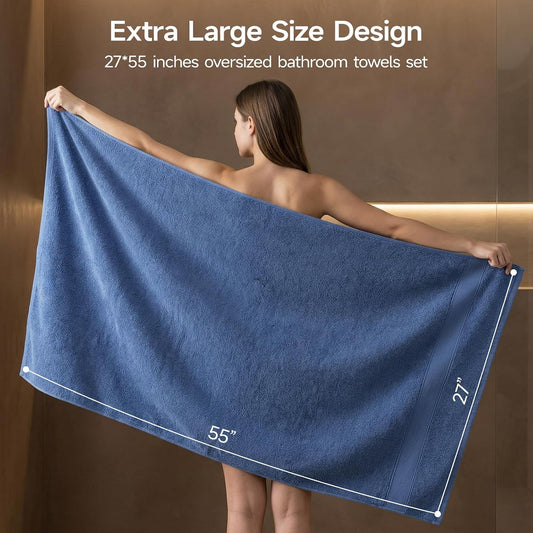 REDKISS 100% Luxury Cotton Bath Towels 4-Pack, Ultra-Thick, Plush, Soft & Highly Absorbent for Bathroom, Hotel, Spa and Home - 27" x 55"