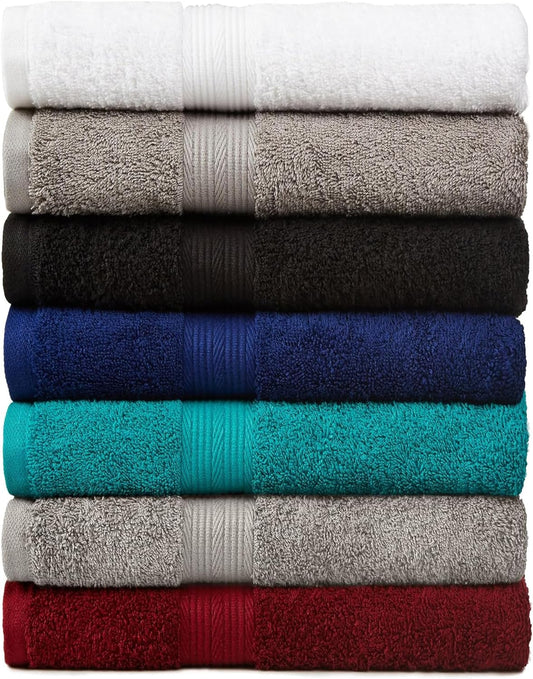 Amazon Basics 6-Piece Oversized Highly Absorbent Fade-Resistant Towel Set, 100% Cotton Towels for Bathroom, Soft, 2 Bath Towels, 2 Hand Towels, 2 Washcloths, White
