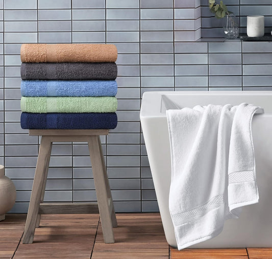 Towel and Linen Mart 100% Cotton 6 Pack Bath Towel Set, Quick Dry, Super Absorbent, Light Weight, Soft, (27 x 54 Pack of 6) Beige, White, Grey, Sky Blue, SAGE Green, Navy
