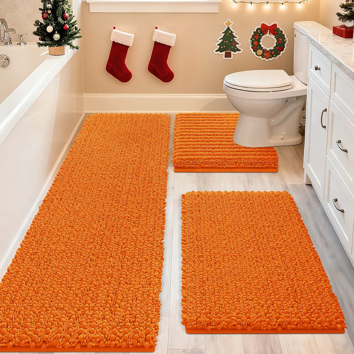 ACCUMTEK Upgrade Extra Large Bathroom Rug Set Ultra Soft, Thick Absorbent Bath Mats, Non Slip Chenille Toilet Mat for Bathroom, Bedroom, Kitchen