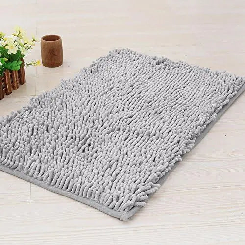 Plush Low-Density Low-Lint Water Absorbent Bathroom Mat - Washable Soft Absorbent Dog Drying Doormat, Quick-Drying Chenille Indoor-Outdoor Bathroom Rug, Gray