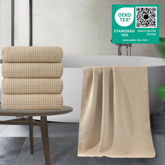 POLYTE 430 GSM Poly Blend Microfiber Quick Dry Waffle Bath Towel, 30x60 in
