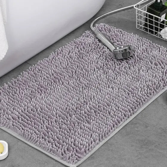 Plush Low-Density Low-Lint Water Absorbent Bathroom Mat - Washable Soft Absorbent Dog Drying Doormat, Quick-Drying Chenille Indoor-Outdoor Bathroom Rug, Gray