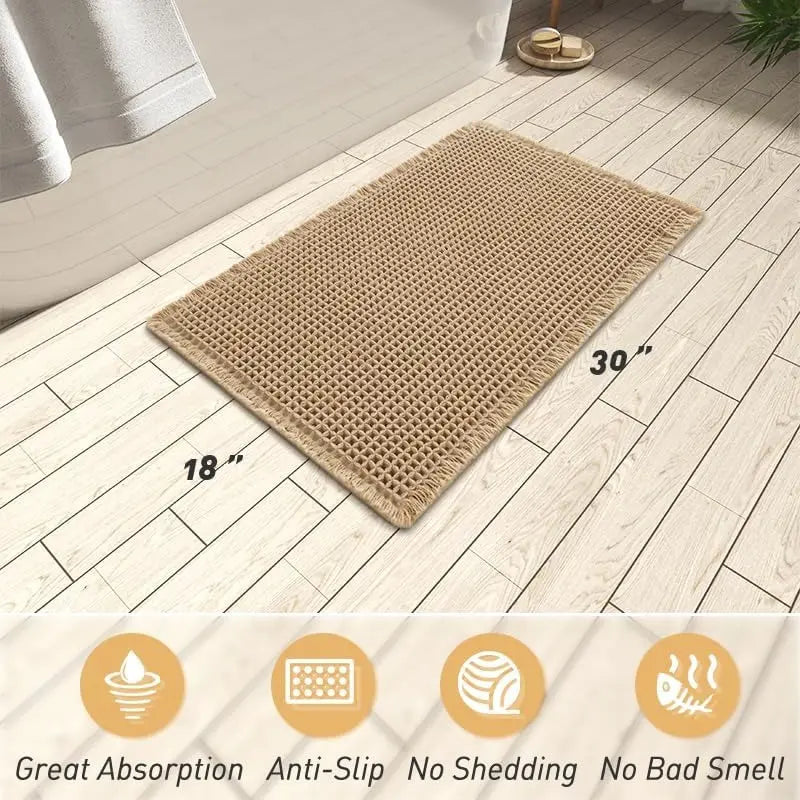 Upgraded Modern Anti-Skid Waffle Bath Mat - Super Absorbent, Rubber-Backed, Super Soft Washable Grid Floor Mat, Bathroom Drying Doormat, Bathroom Accessory, Home Essential