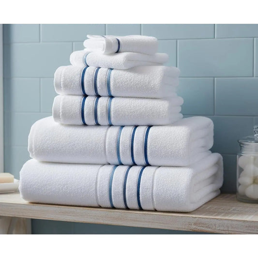Bath Towels Set for Bathroom – Luxury 6-Piece Cotton Towels, Soft Absorbent & Quick Dry, 600 GSM Bath Towels for Bathroom, Hotel Spa Quality (White/Blue Azure, 6- Bath Towel Set)