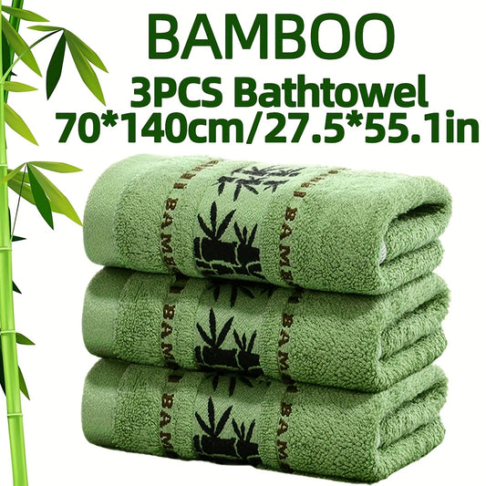 Self-Flying Bamboo Fiber Bath Towel Set of 3 / 3pcs • Bamboo Embroidered Bath Towel Set • Absorbent & Quick-drying Showering Towel • Super Soft & Skin-friendly Bathing Towel • for Home Bathroom • Ideal Bathroom Supplies 70*140cm/27.5*55.1in