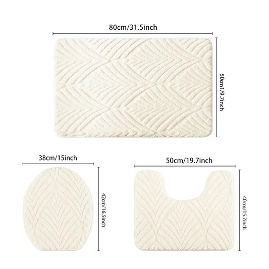 High-Quality 3-Piece Cotton Velvet Bath Mat Set, Non-Slip, Quick-Dry, Thickened 2cm, Absorbent Bathroom Mat, Ideal for Bathroom, Kitchen, Laundry Room, Bedroom, Soft Bath Mats