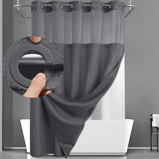 Hookless Shower Curtain with Snap Liner - Suitable for Home & Hotel Bath Curtain, Multicolor Waffle Window, Double Layer Panels, Hand Washable Curtain with Liner Set, No Hooks Required for Bathroom Decor Gift
