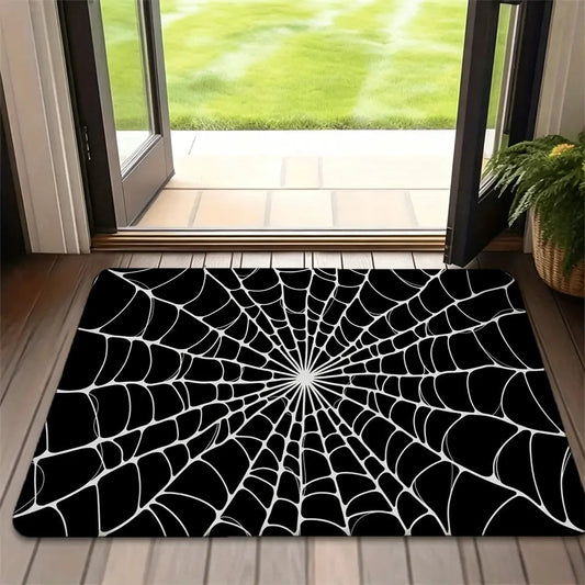 Black & White Spider Web Bath Mat, Flannel Floor Rug for Bathroom, Bold Halloween Home Decor for Shower Tub Bedroom Entryway Dorm Room, Seasonal Housewarming Birthday Christmas Gift